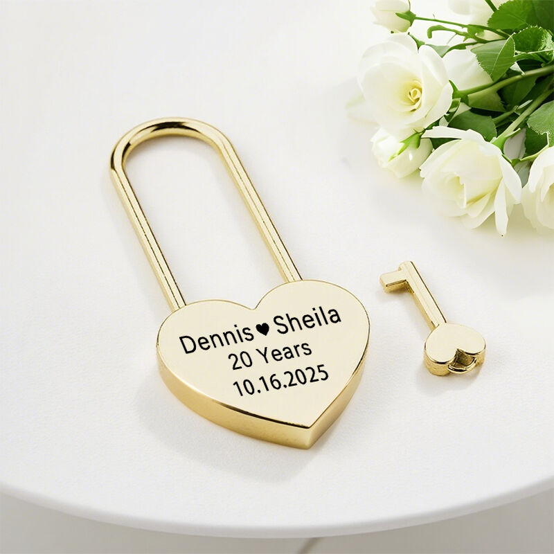 Lucchetto a forma di cuore personalizzato con nomi personalizzati e data commemorativa unica Regalo di anniversario per coppie