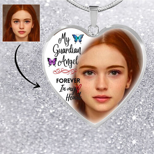 Personalized My Guardian Angel Forever in My Heart Memorial Photo Necklace