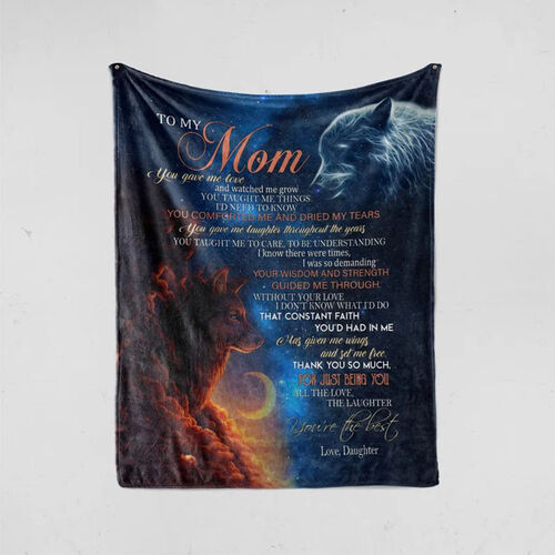 Personalized Flannel Letter Blanket Wolf Galaxy Pattern Blanket Gift from Daughter for Mom