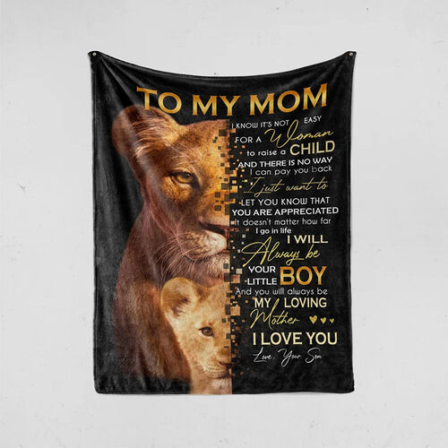 Personalized Flannel Letter Blanket Lion Pattern Black Blanket Gift from Son for Mom
