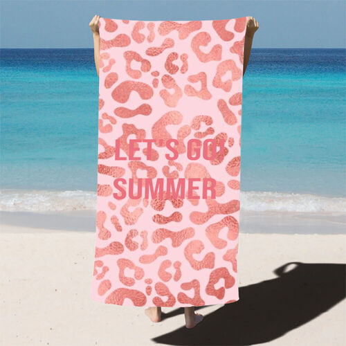 Custom Name and Text Bath Towel Pink Leopard Print Pattern Anniversary