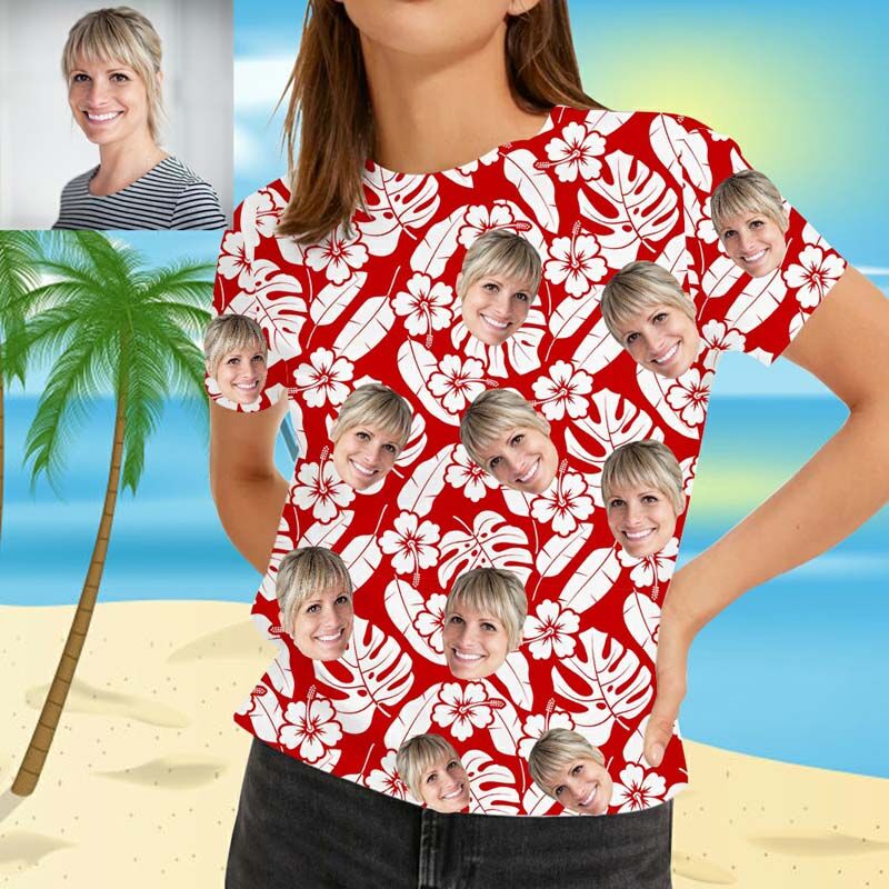 T-Shirt Hawaïen Personnalisé avec Fleurs et Feuilles Blanches