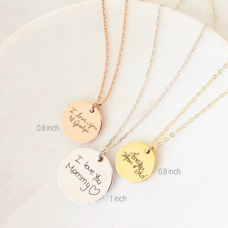 Actual Handwriting Circle Charm Necklace-Mother's Gift