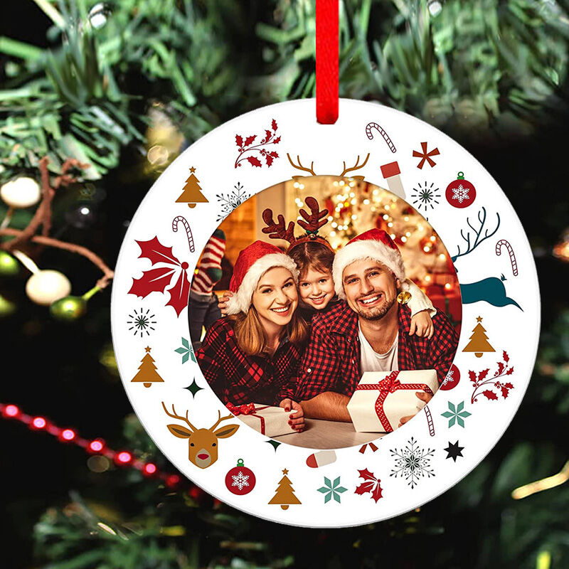 Personalized Round Christmas Photo Frame Ornaments Gift for Sweet Family