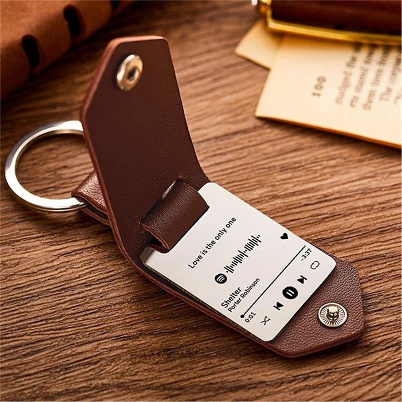 Personalized Scannable Spotify Code Leather Keychain for Boyfriend