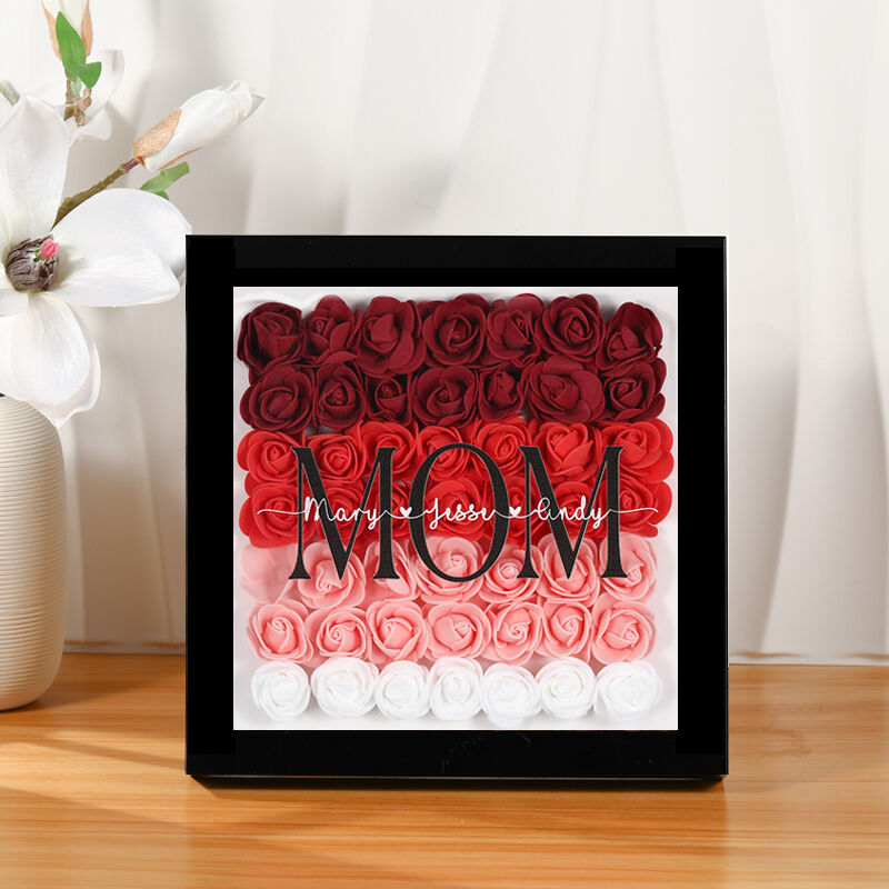 Personalized Handmade Rose Flower Shadow Box with Name Gift for Mother's Day