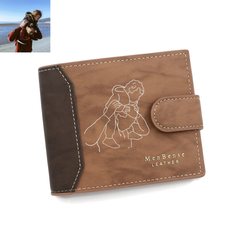 Personalized Leather Men's Wallet Sketch Photo For Dad