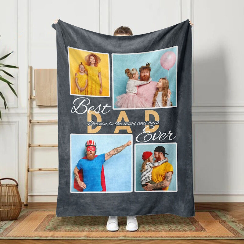 Personalized Photo Blanket Best Present for Father's Day "Best Dad Ever"