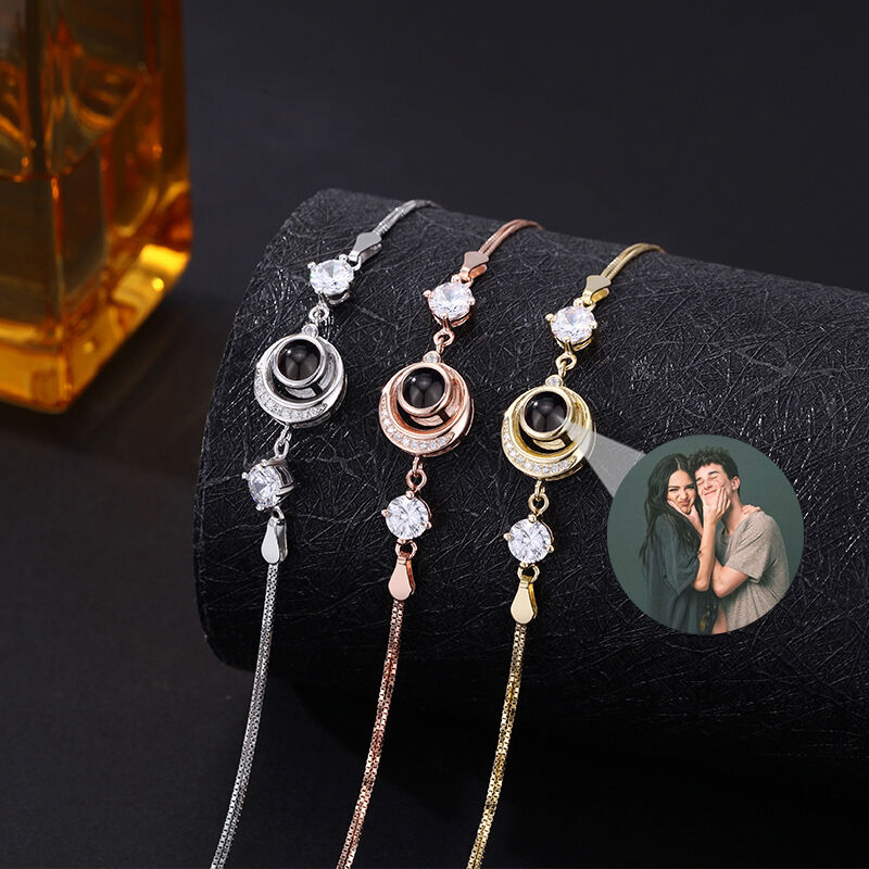 Bracelet personnalisé avec pendentif rond en forme d'image projetée Cadeau d'anniversaire chaleureux