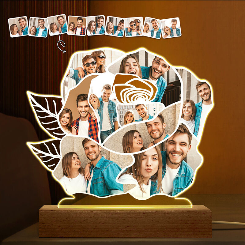 Personalized Picture Acrylic Lamp Flower Shaped Creative Gift for Wife