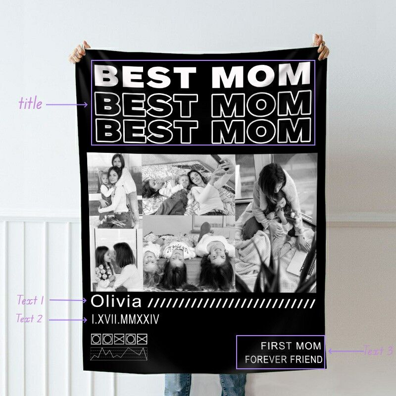 Personalized Picture Blanket with Simple Design Stylish Gift for Mom