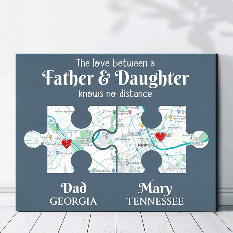 Personalized Puzzle Map Canvas Wall Art Best Gift for Father's Day