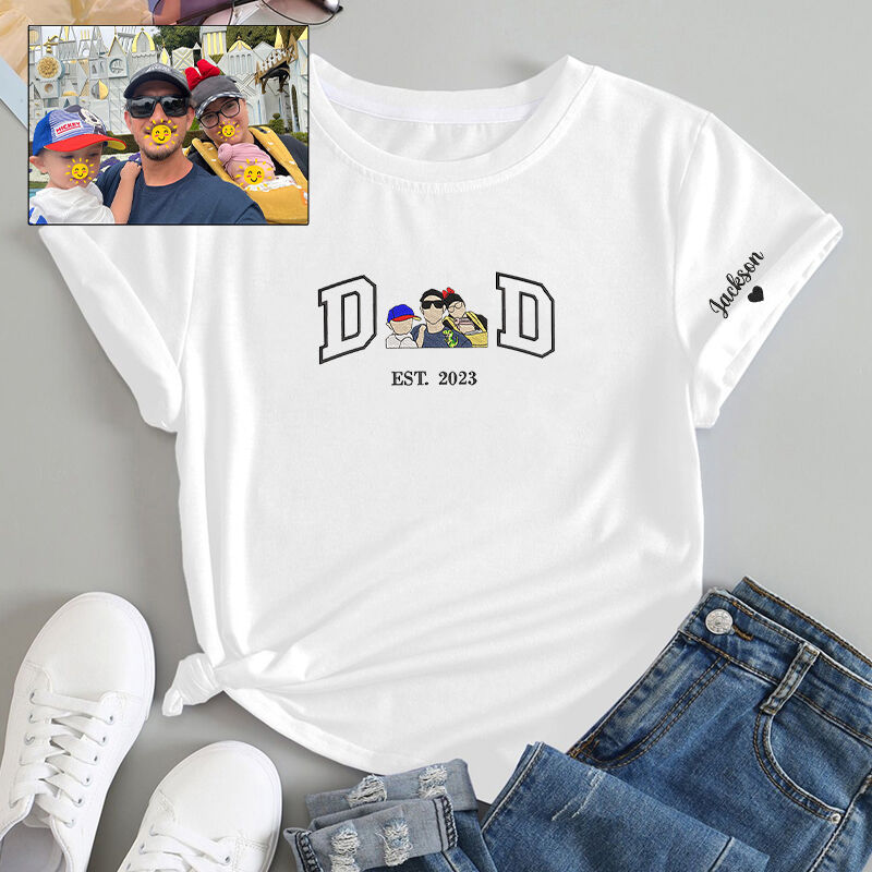 Personalisiertes T-Shirt bestickt Papa mit benutzerdefinierten Foto-Design einzigartiges Geschenk für den Vatertag