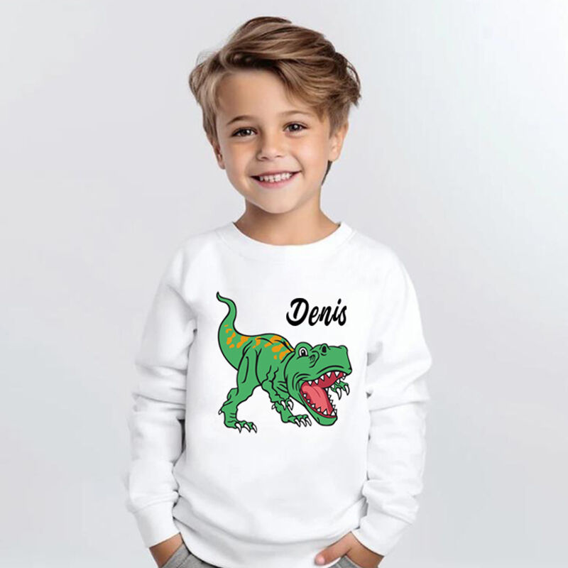 Personalized Kids Sweatshirt With Custom Name Band And Cool Dinosaur Pattern Gift For Boys