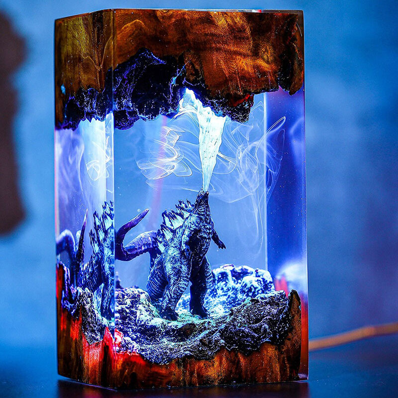 Dinosaur Resin Wood Lamp Funny Gift for Friend