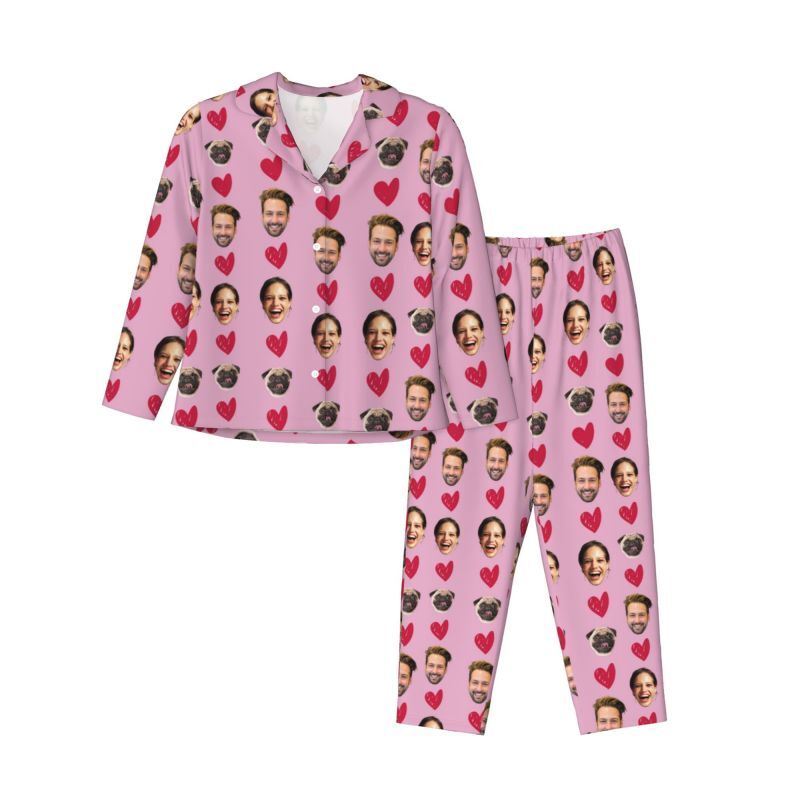 Personalized Pajamas Custom Photos of Your Loved Ones Warm Heart Design Perfect Gift for Couples