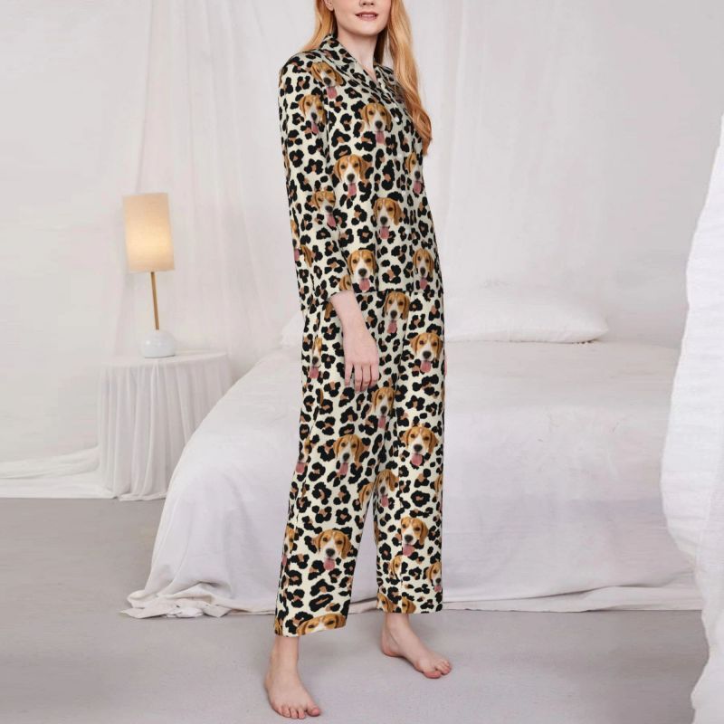 Personalisierte Pyjamas benutzerdefinierte Haustier Foto Leopard Print stilvolles Design perfektes Geschenk für ihre Familie