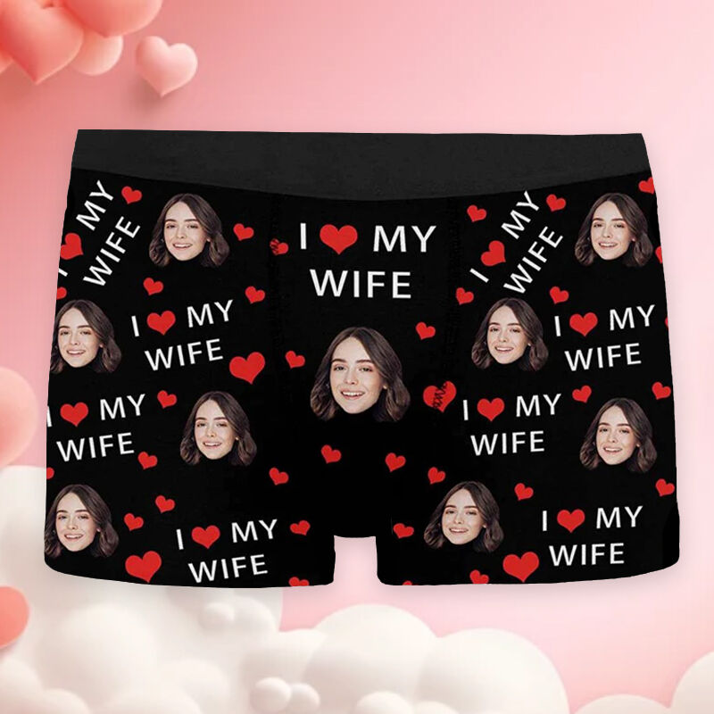 Boxer personnalisé avec photo pour homme, cadeau créatif pour mari « J'aime ma femme »