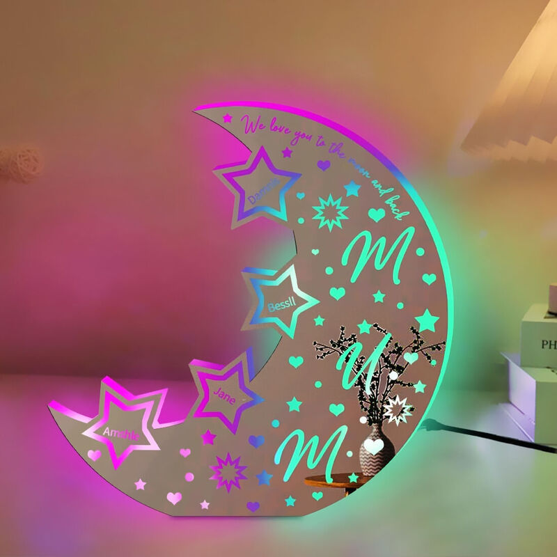 Personalized Moon Mirror Lamp Custom Name Set Number Christmas Gift For Mom