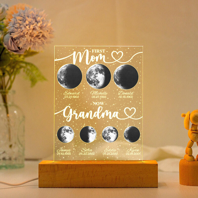 Personalized Moon Phase Picture Night Light with Custom Name Wonderful Present for Parents