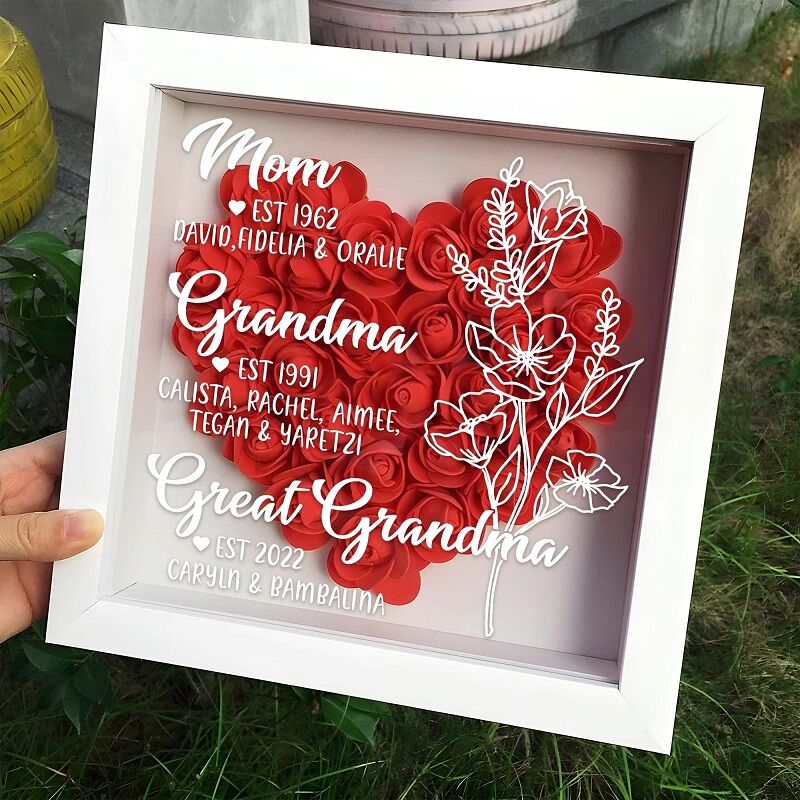 Personalized Flower Shadow Box Being Great Grandma with Flowers Design Perfect Mother's Day Gift