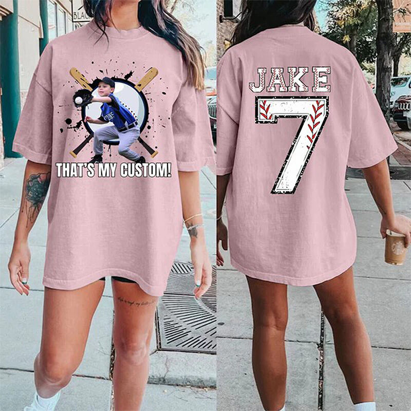 Personalized T-shirt That's My Boy Custom Photo Baseball Pattern Design Perfect Baseball Mom Gift
