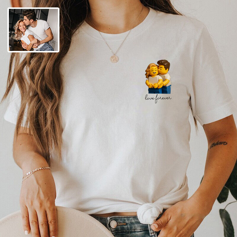 Personalized T-shirt Custom Couple Photo Building Block Style Design Adorable Gift for Lovers