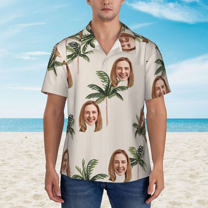 Personalized Hawaiian Shirt with Coconut Tree Print Simple Style Couple Shirt for Couples