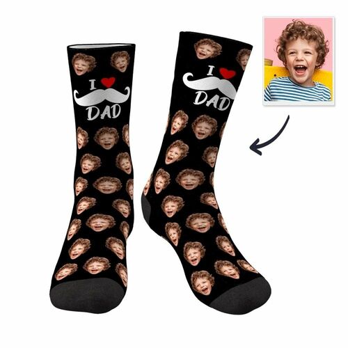 Custom Face Socks Printed with I Love Dad Picture Gift for Best Dad