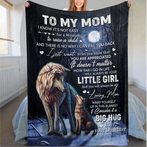 Personalized Flannel Letter Blanket Wolf Moon Pattern Blanket Gift from Daughter for Mom