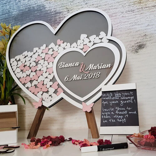 Personalized Heart Shaped Wooden Acrylic Custom Name Guest Book for Wedding with Inserts Box