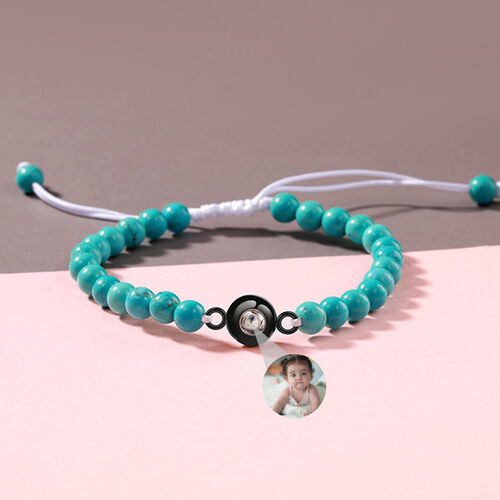 Pulsera personalizada de cuentas azules con foto regalo para san valentín