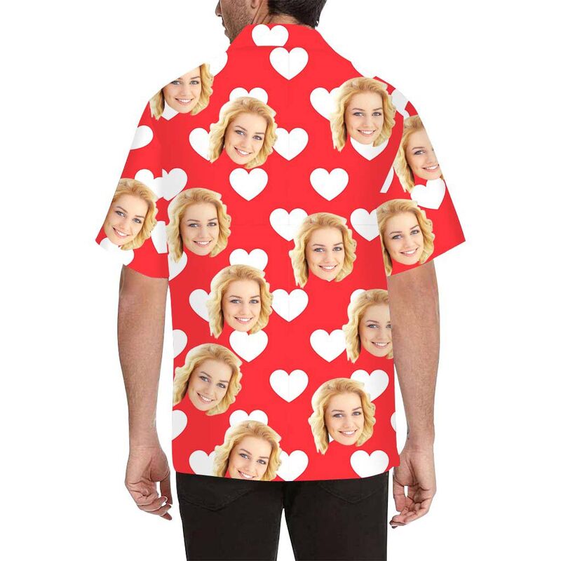 Chemise hawaïenne à impression intégrale pour hommes, avec visage blanc et cœur personnalisé