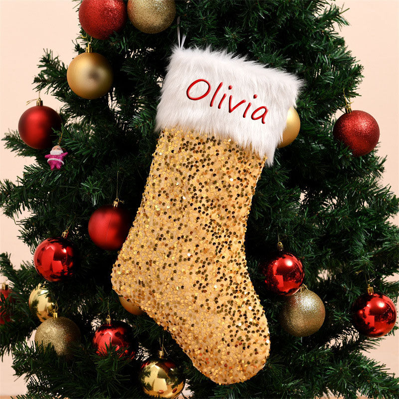Personalized Red Sequin Decorative Custom Name Christmas Stocking