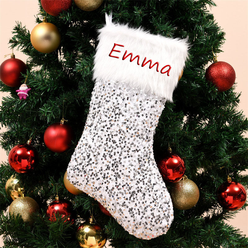 Personalized Red Sequin Decorative Custom Name Christmas Stocking