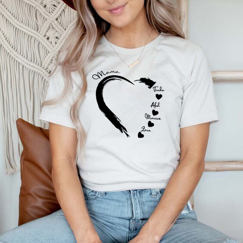 Personalized T-shirt with Custom Name of Heart for Mother's Day
