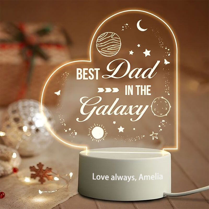 Personalized Acrylic Plaque Lamp Heart Shaped "Best Dad In The Galaxy" for Dear Dad