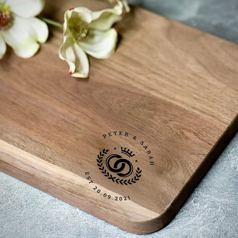 Personalized Name And Date Charcuterie Board with Rings And Crown Pattern Best Gift for Couples