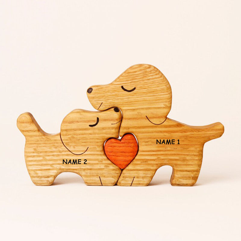 Personalized Wooden Couple Cute Puppy Custom Names Valentine's Day Gift
