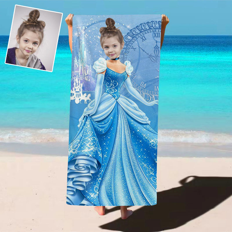 Personalized Photo Bath Towel with Fantasy Castle And Girl In Gorgeous Dress Christmas Gift for Daughter