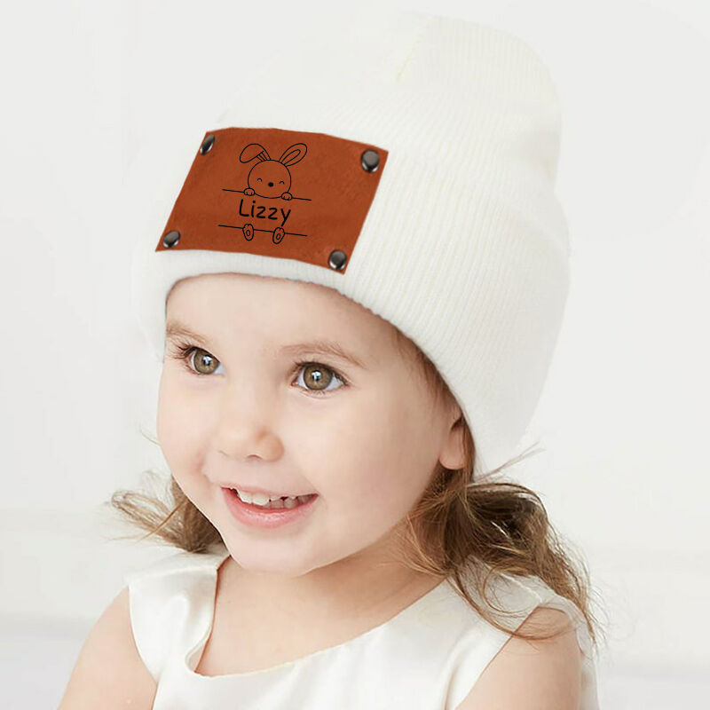 Personalized Name Beanie with Lovely Rabbit Pattern Precious Gift for Kids