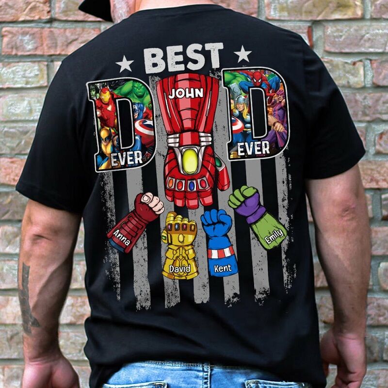 Personalisiertes T-Shirt Best Dad mit optionalem Superhelden-Faust-Design Cooles Geschenk zum Vatertag