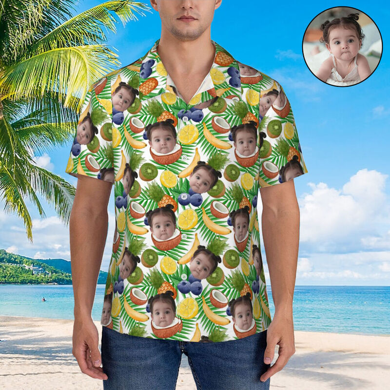 Camisa Hawaiana Personalizada Cara Fruta Niños Manga Corta Regalo para Papá