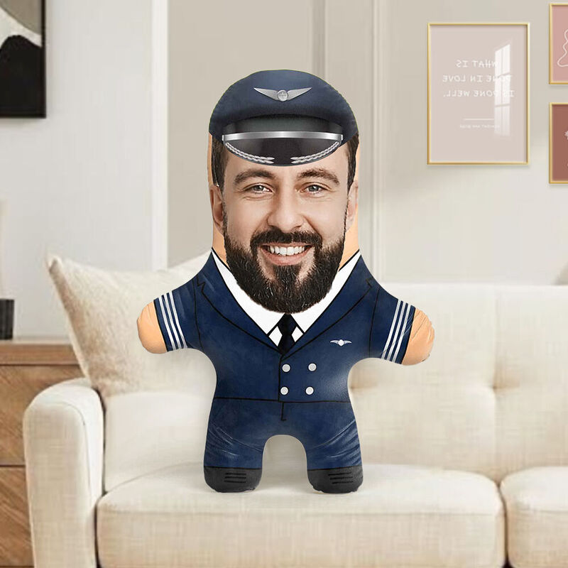 Personalized Face Pillow Male Pilot Uniform Cushion Gift for Him