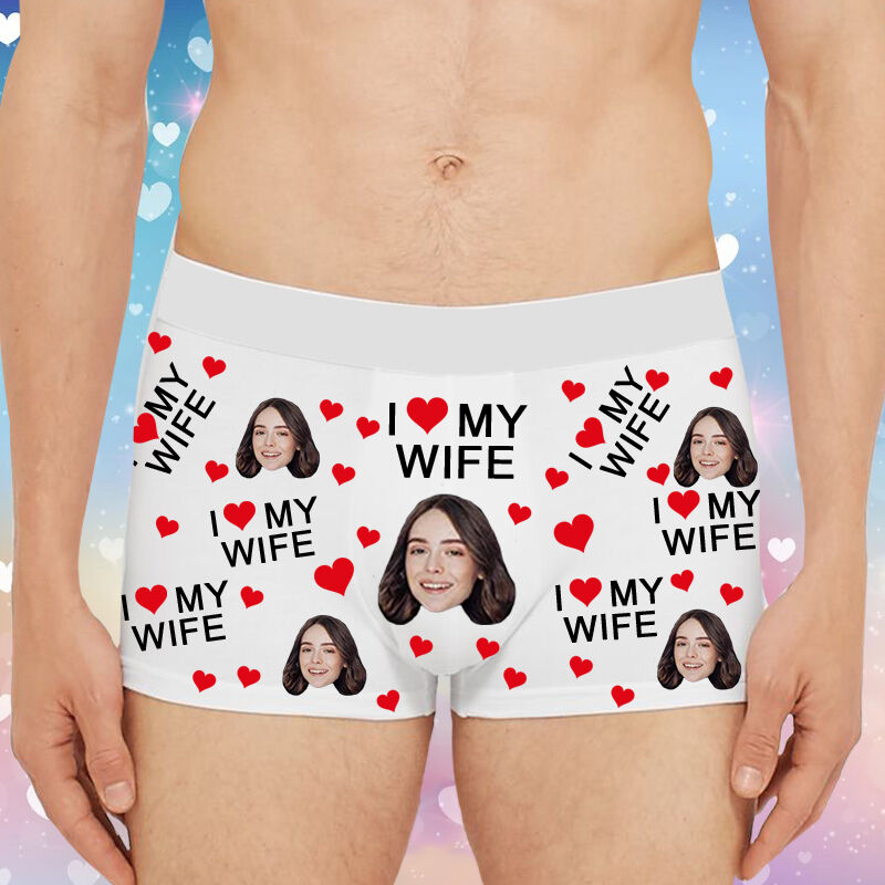 Personalisiertes Bild Herren Unterwäsche Boxershorts Kreatives Geschenk für Ehemann "Ich liebe meine Frau"