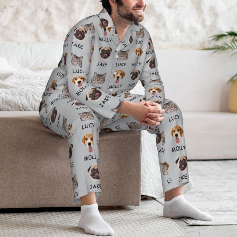 Personalized Pajamas Custom Photo and Name of Your Beloved Pet Attractive Warm Gift for Pet Lovers