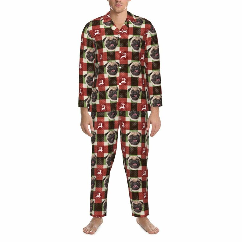 Personalized Pajamas Custom Photo Red and Black Style Reindeer Pixel Pattern Design Gift for Family