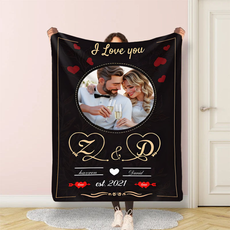 Personalized Cartoon Picture Blanket Warm Gift for Sweet Couples