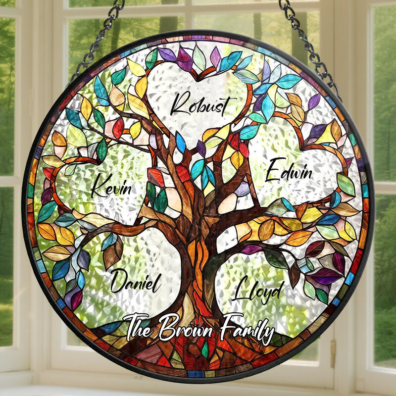 "Unbreakable Bond Tree of Life" Personalized Stained Glass Window Hanging Suncatcher for Family