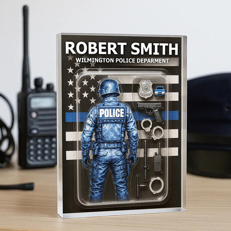 Plaque personnalisée en acrylique avec figure de police Cadeau pour la famille